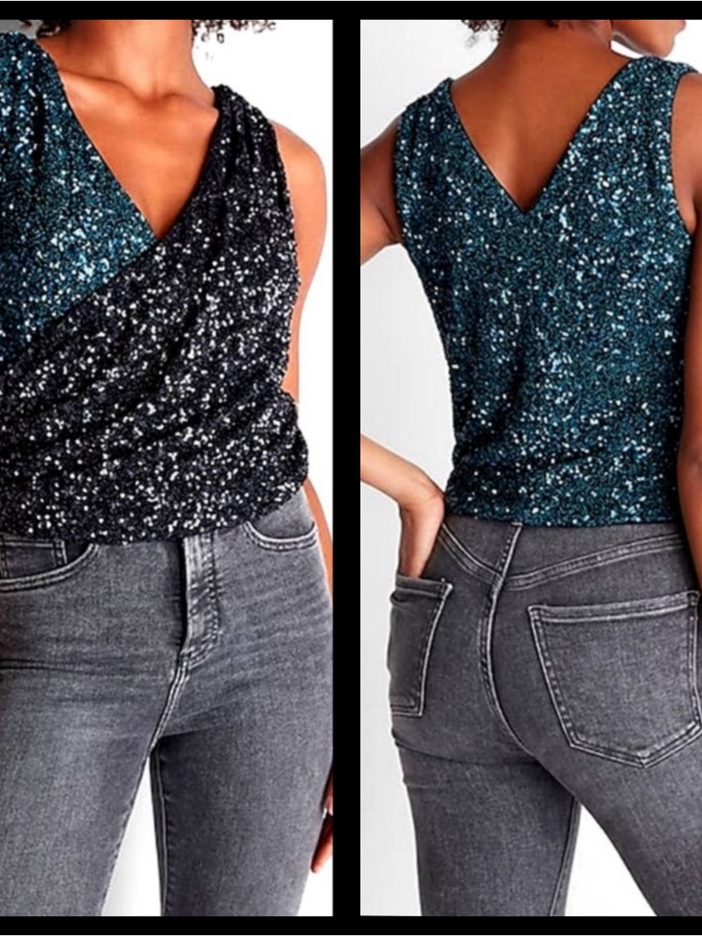 NWT Express Faux Wrap Sequin Top